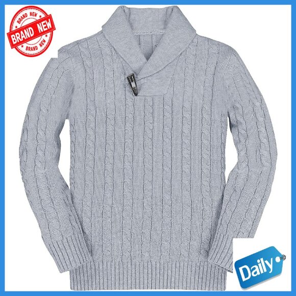 Toddler Cable Knit Shawl Collar Pullover Sweater - Soft Cotton Blend